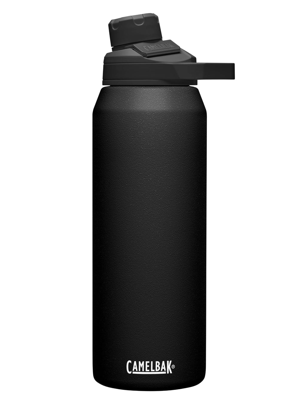 CamelBak botella Chute Mag vista frontal mostrando forma y color negro, durabilidad