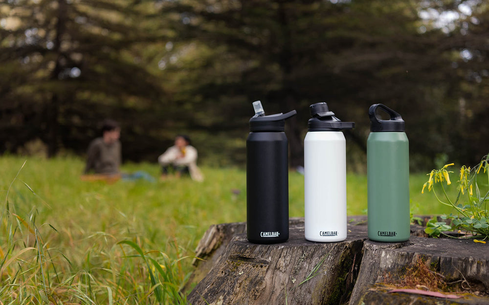 CamelBak cap open and stowed magnetically showing spill-resistant drinking benefit