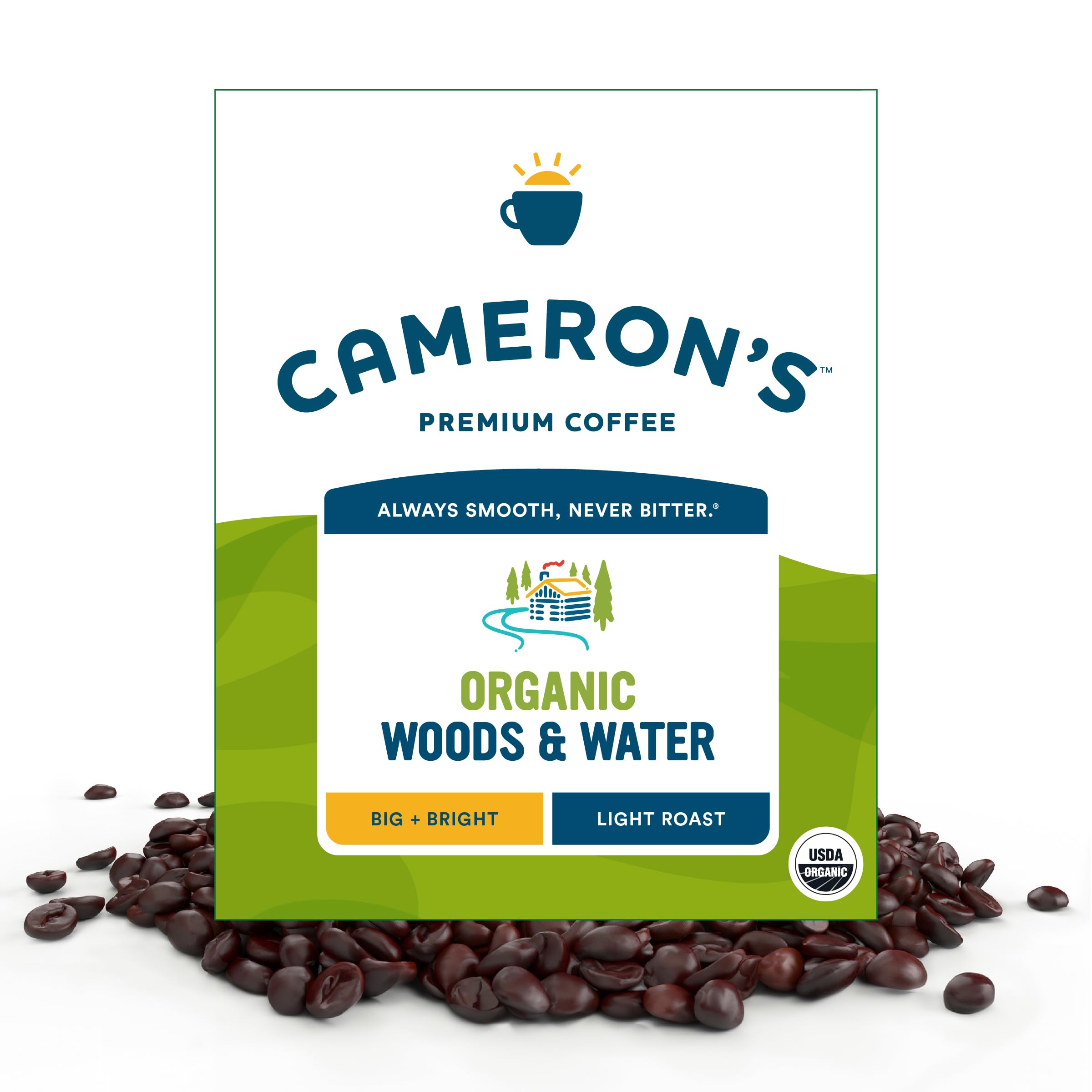 Cameron's Coffee frontal del paquete de 4 libras mostrando el diseño y la cantidad