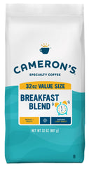 Cameron's Coffee paquete frontal mostrando marca y tamaño, conveniencia para hogar