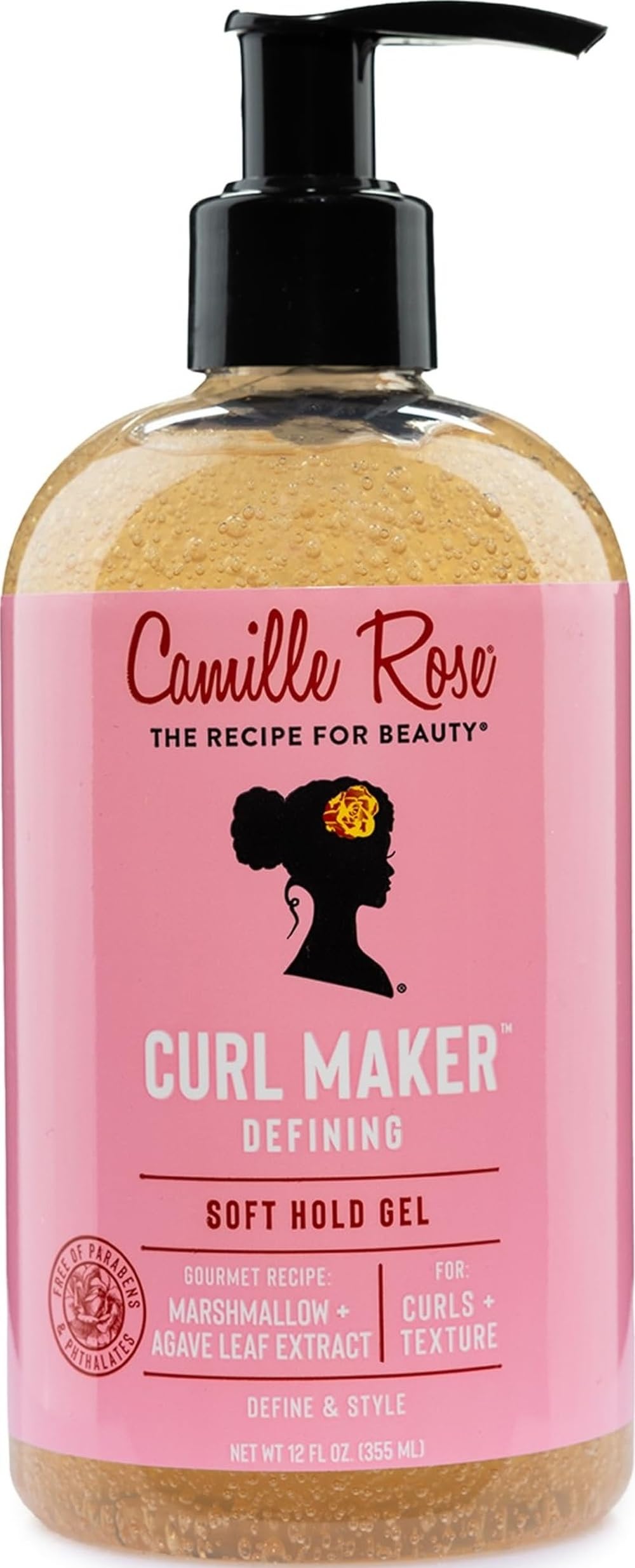 Camille Rose envase frontal mostrando gel definidor y su tamaño práctico