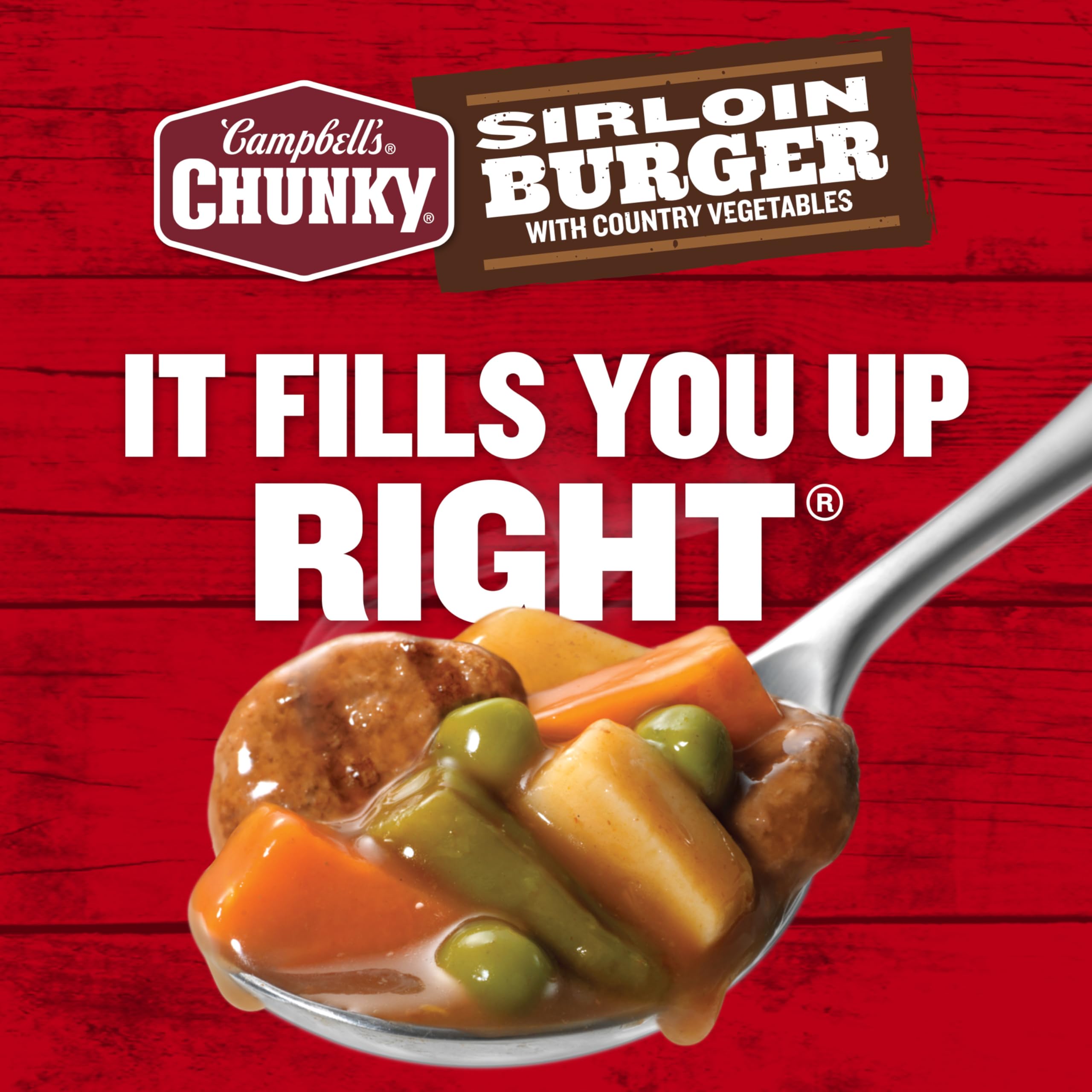 Campbell’s Chunky lata junto a mano para mostrar tamaño y porción práctica