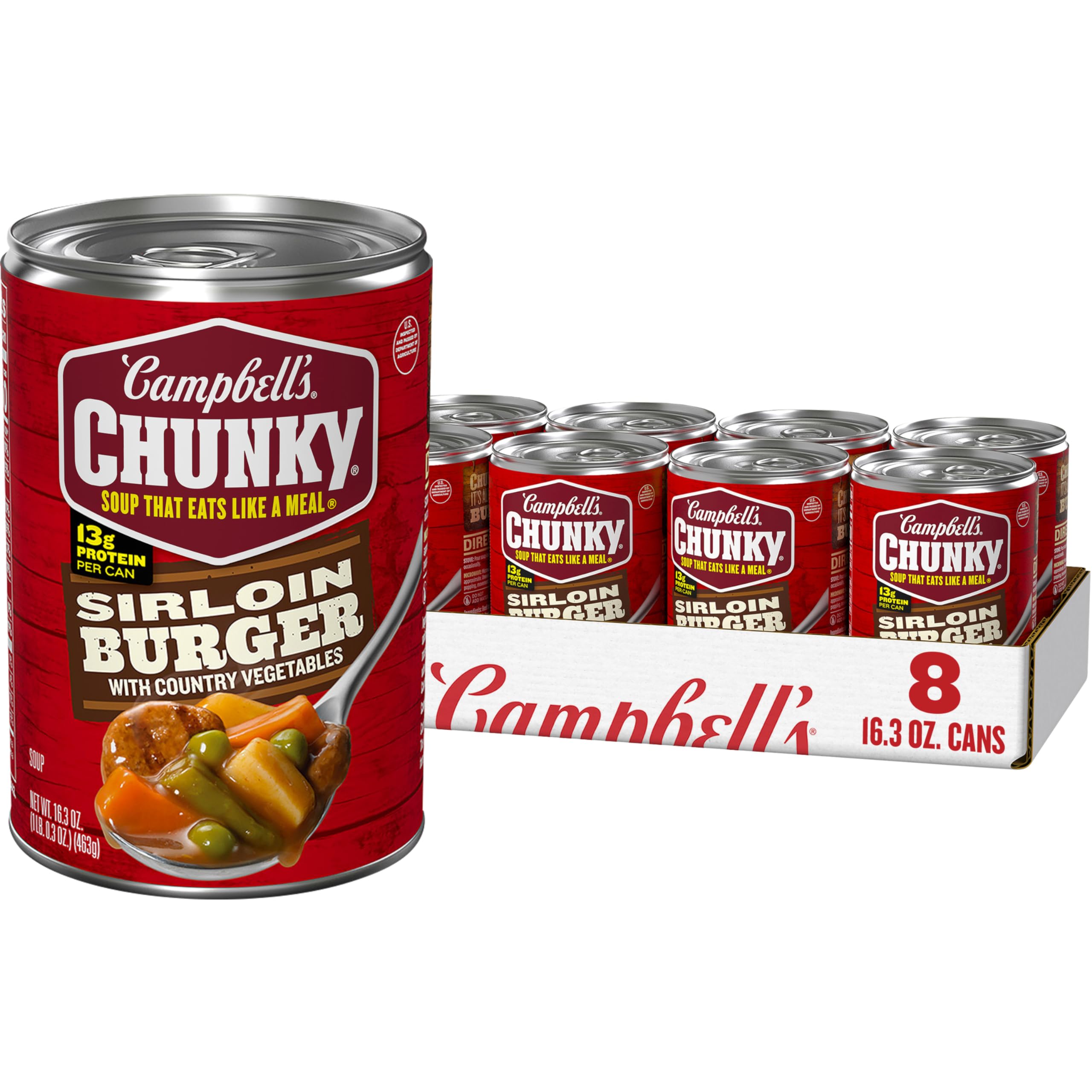 Campbell’s Chunky vista frontal de la lata mostrando diseño y conveniencia