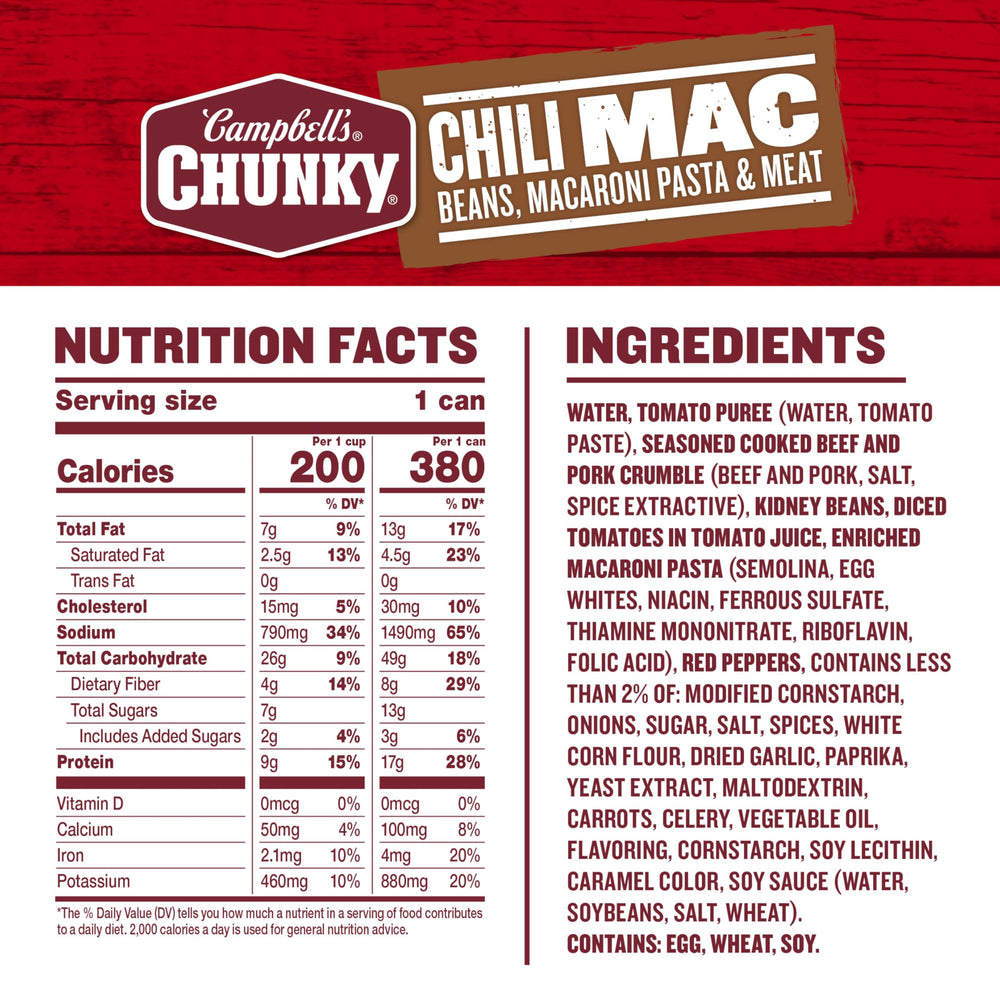 Detalle de la textura de Campbell’s Chunky con carne y macarrones, aspecto reconfortante