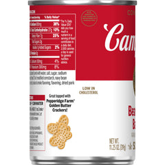 Campbell's lata junto a utensilios para comparar tamaño y porción