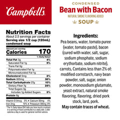Campbell's primer plano de textura de sopa con frijoles y tocino, aspecto apetitoso