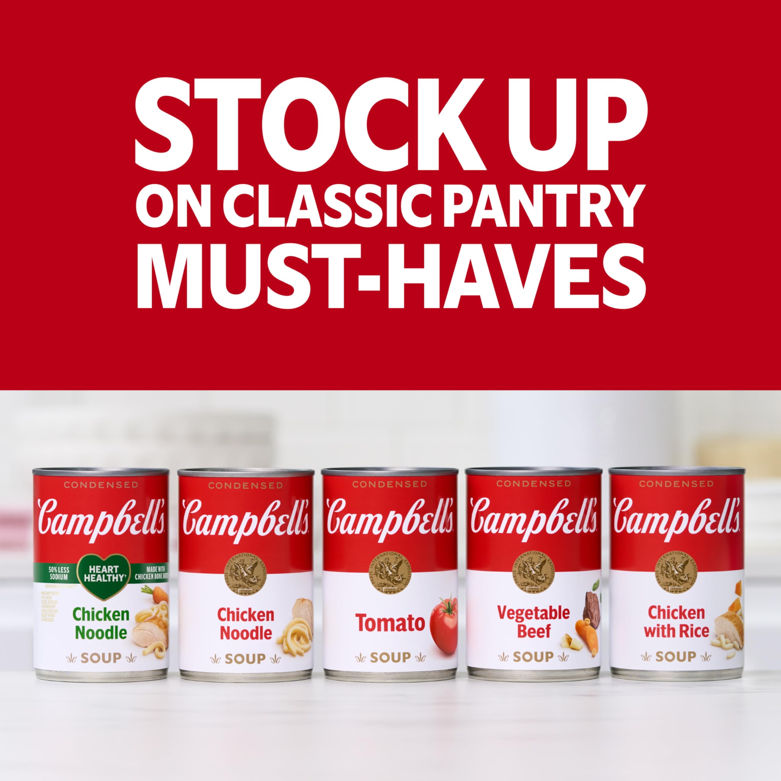 Campbell’s sopa servida en tazón junto a manzana, acompañamiento sugerido