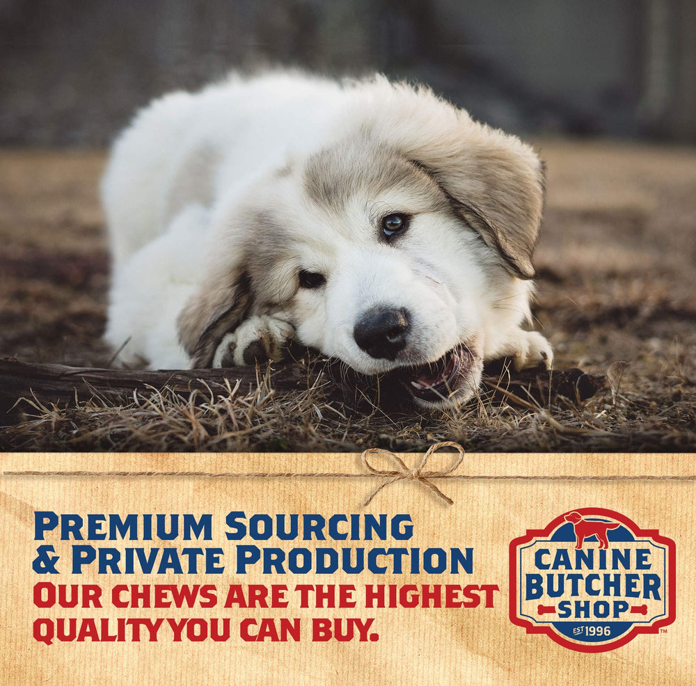Canine Butcher Shop etiqueta con ingredientes que muestra 100% oreja de cerdo y sin aditivos