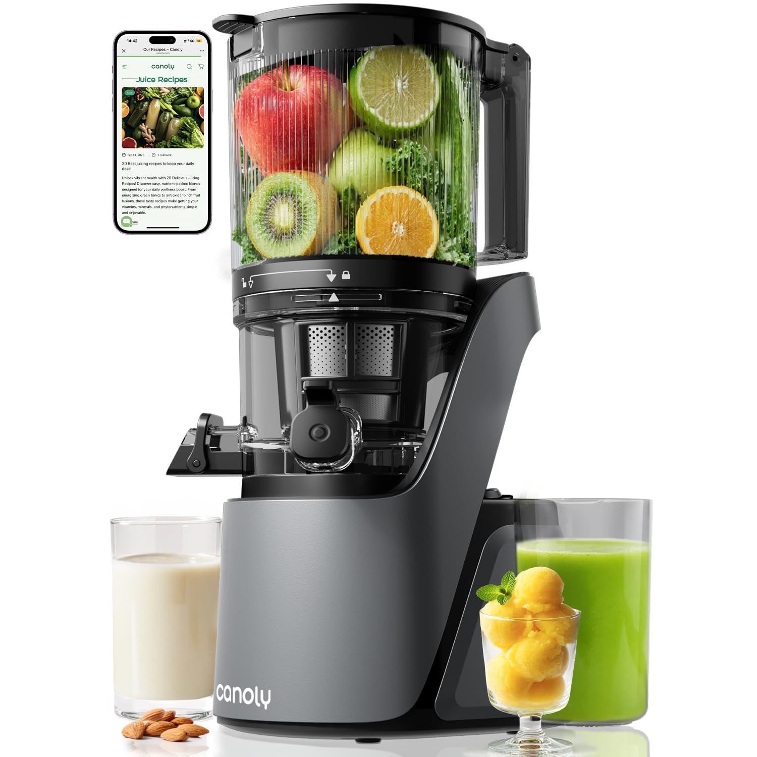 Canoly C16 vista frontal mostrando control y diseño, prepara zumos rápidos