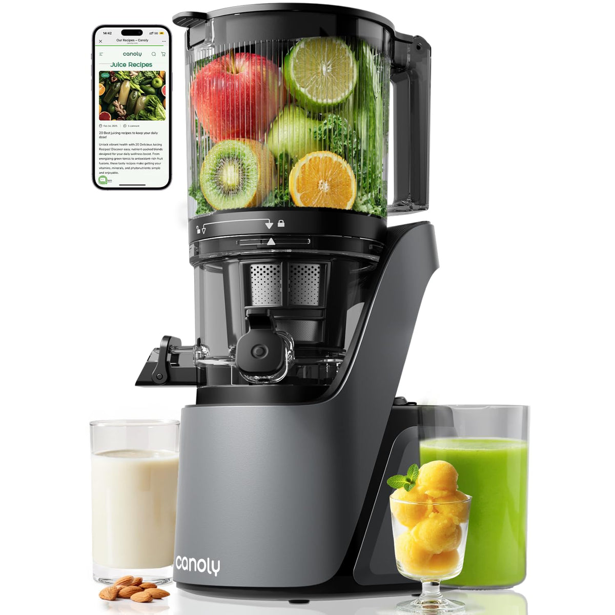 Canoly C16 vista frontal mostrando control y diseño, prepara zumos rápidos
