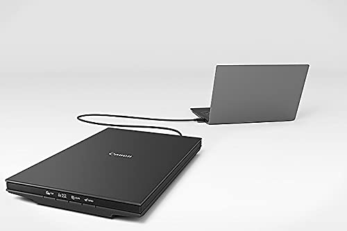 Canon CanoScan LiDE 300 con tapa abierta mostrando cristal, acceso fácil