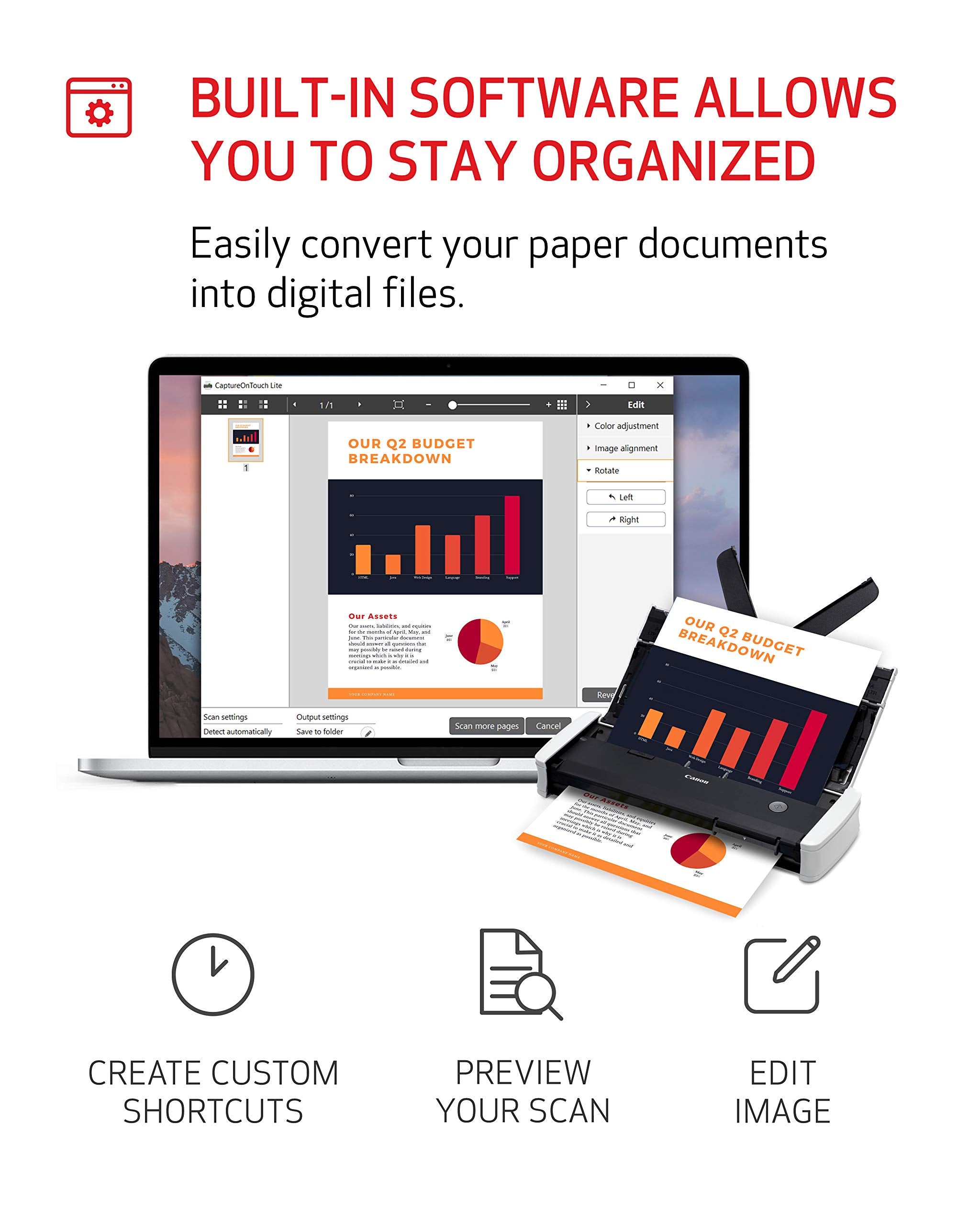 Canon imageFORMULA R10 etiqueta con especificaciones y certificación ENERGY STAR