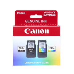 Canon pack frontal PG-240 XL CL-241 XL mostrando cartuchos y beneficiando calidad
