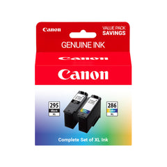 Canon pack frontal mostrando cartuchos PG-295XL y CL-286XL para impresiones fiables