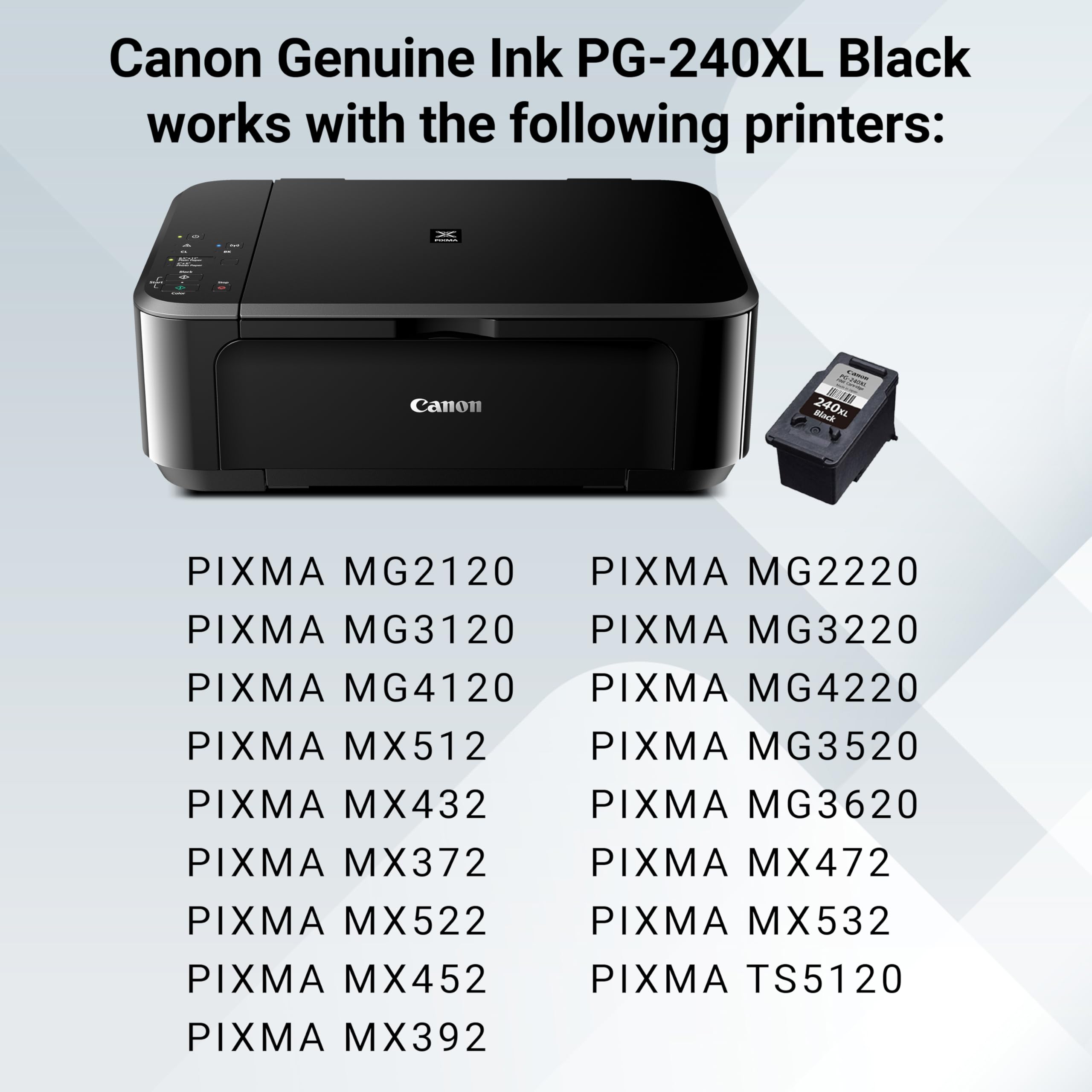 Canon PG-240 XL comparación de tamaño para entender capacidad XL