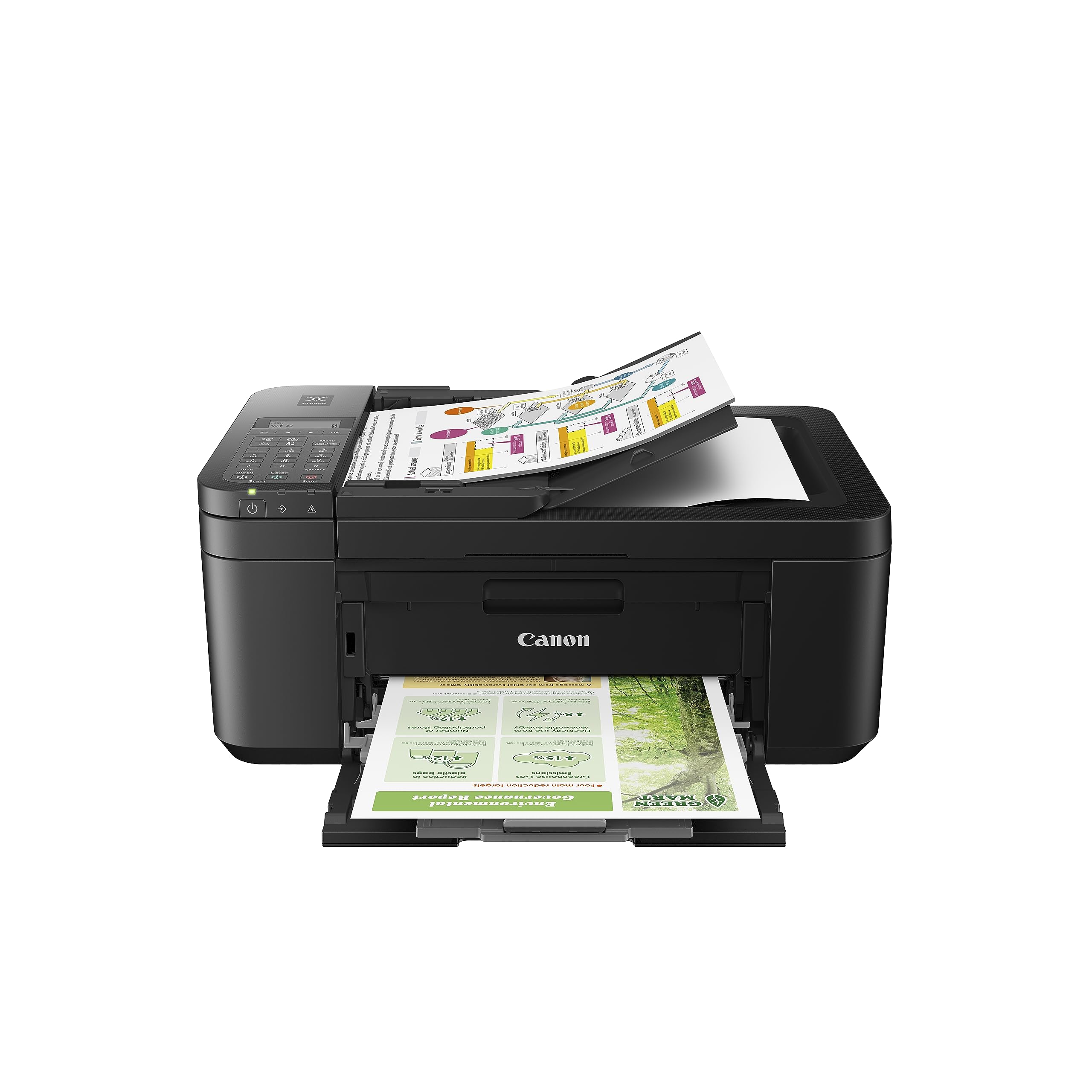 Canon PIXMA TR4720 vista frontal compacta con bandeja cerrada y ahorro de espacio