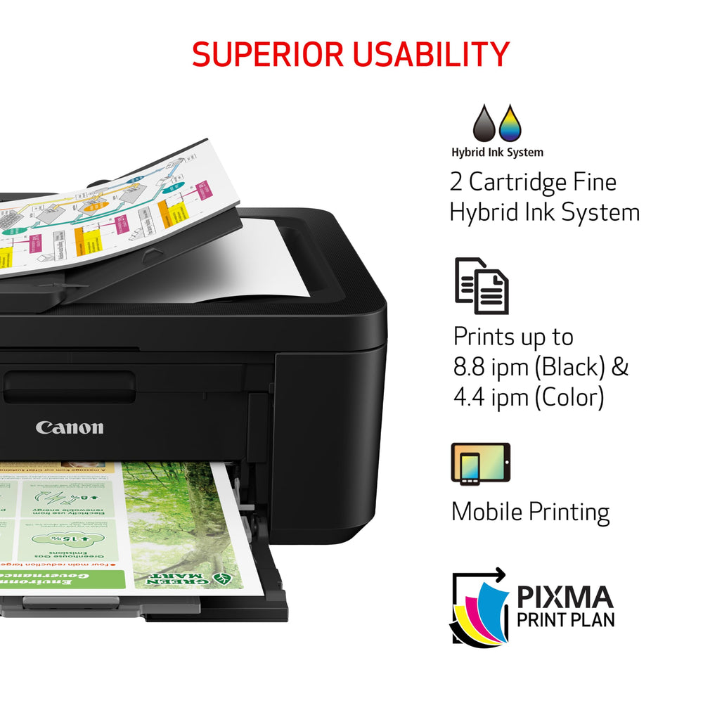 Canon PIXMA TR4720 imprimiendo foto sin bordes con colores vivos y alta calidad fotográfica