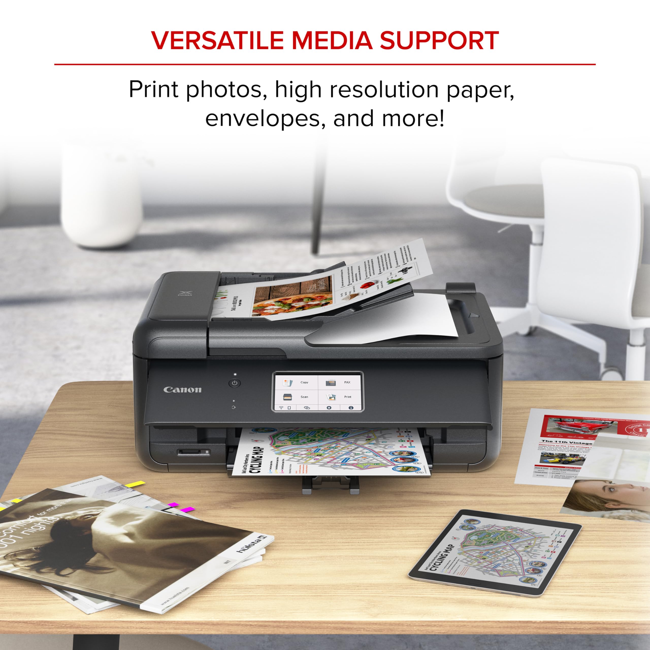 Canon PIXMA TR8620a entrada trasera y bandeja, admite 200 hojas y papeles especiales
