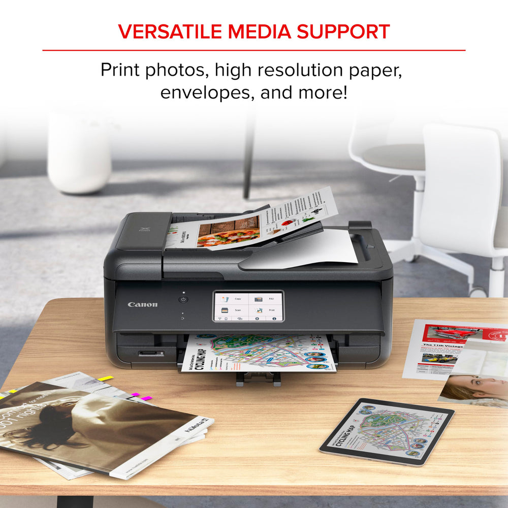 Canon PIXMA TR8620a entrada trasera y bandeja, admite 200 hojas y papeles especiales