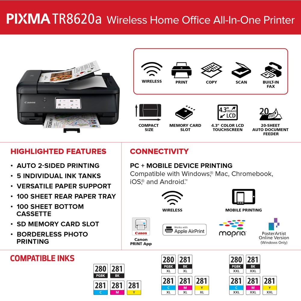 Canon PIXMA TR8620a escáner abierto mostrando cama plana, ideal para fotos y documentos delicados