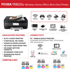 Canon PIXMA TR8620a escáner abierto mostrando cama plana, ideal para fotos y documentos delicados