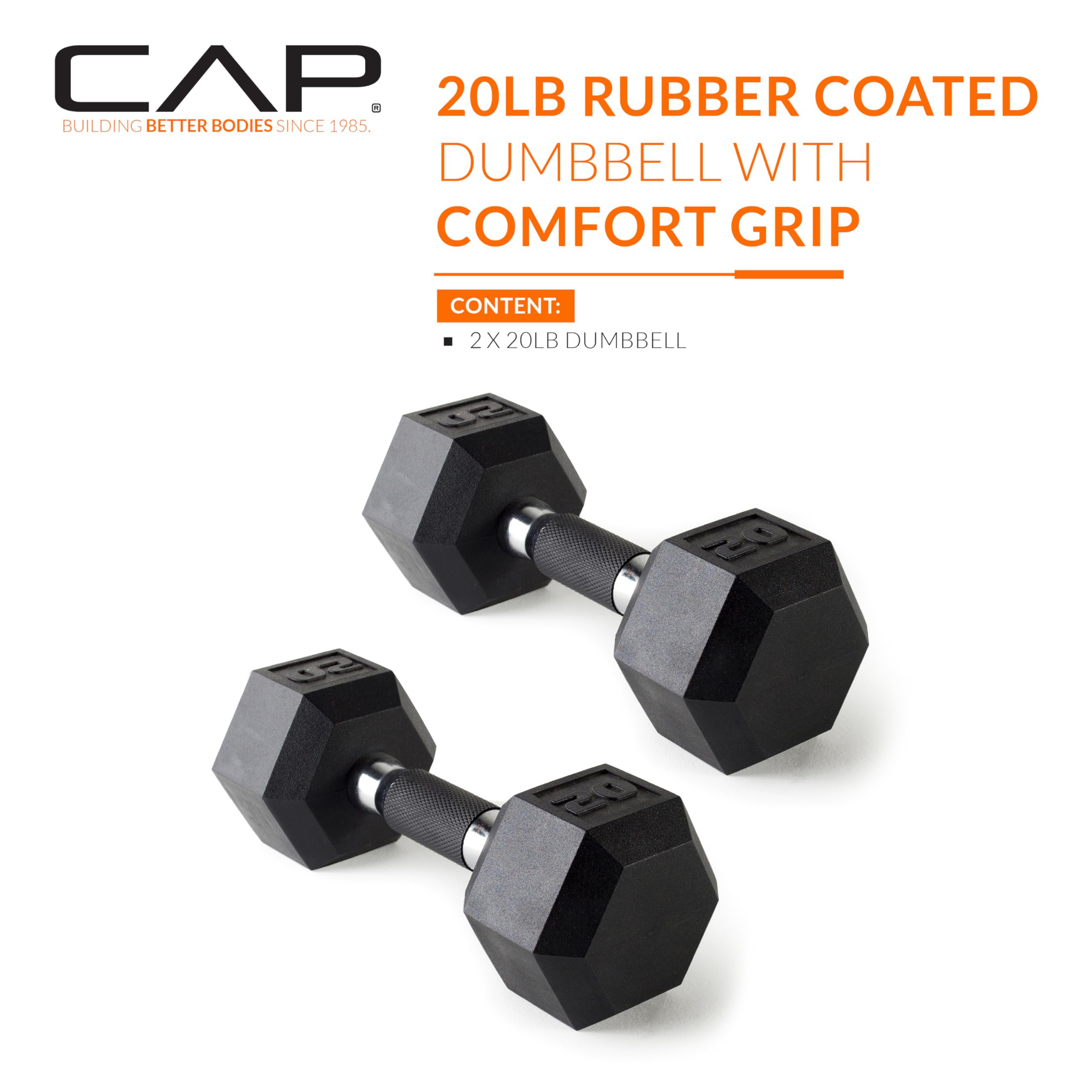 CAP mancuernas 20 lb detalle del mango Comfort Grip mostrando ergonomía y control