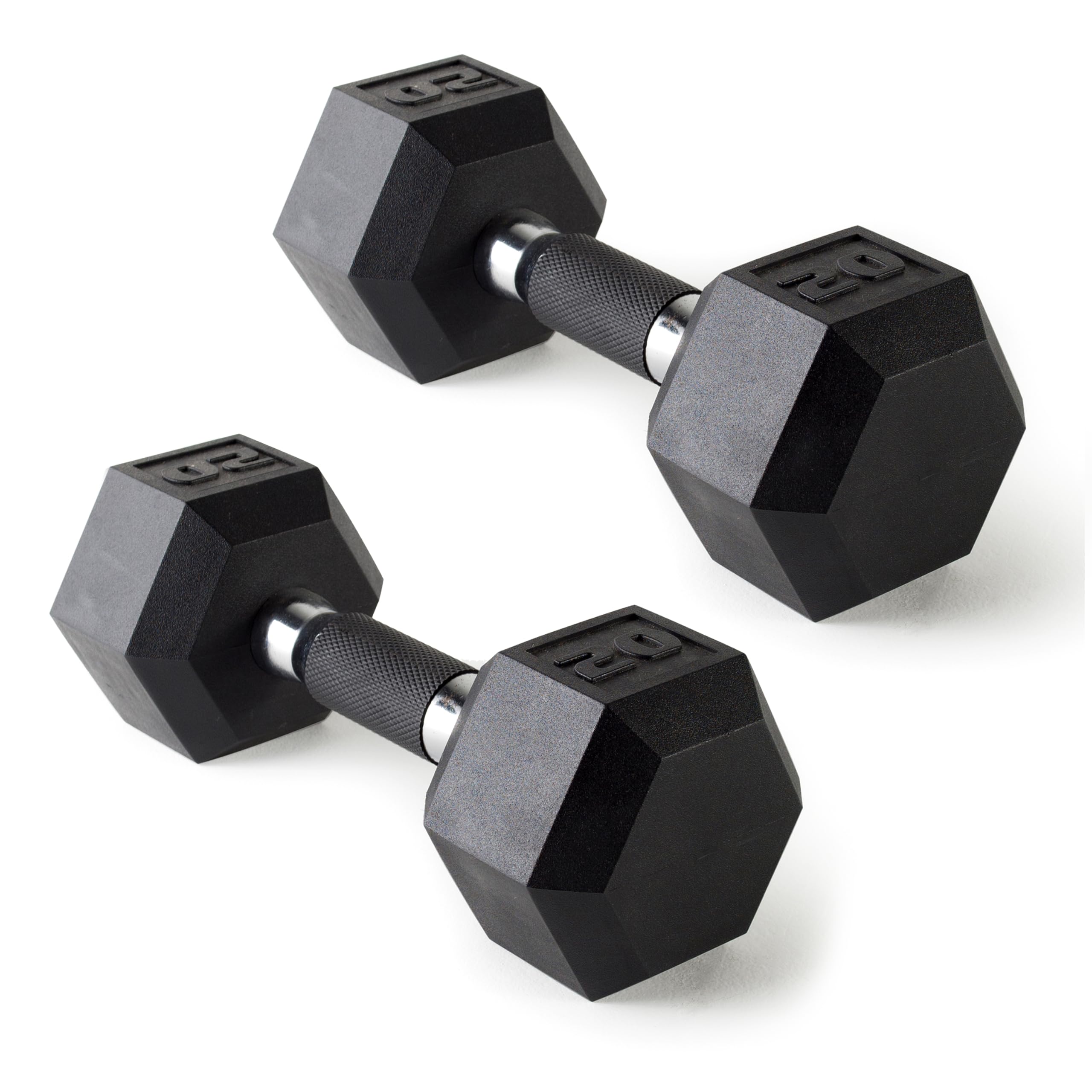 CAP mancuernas 20 lb vista frontal con recubrimiento de goma, protección de suelo