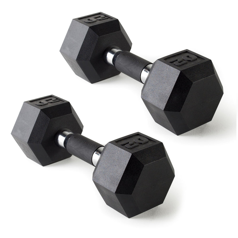 CAP mancuernas 20 lb vista frontal con recubrimiento de goma, protección de suelo