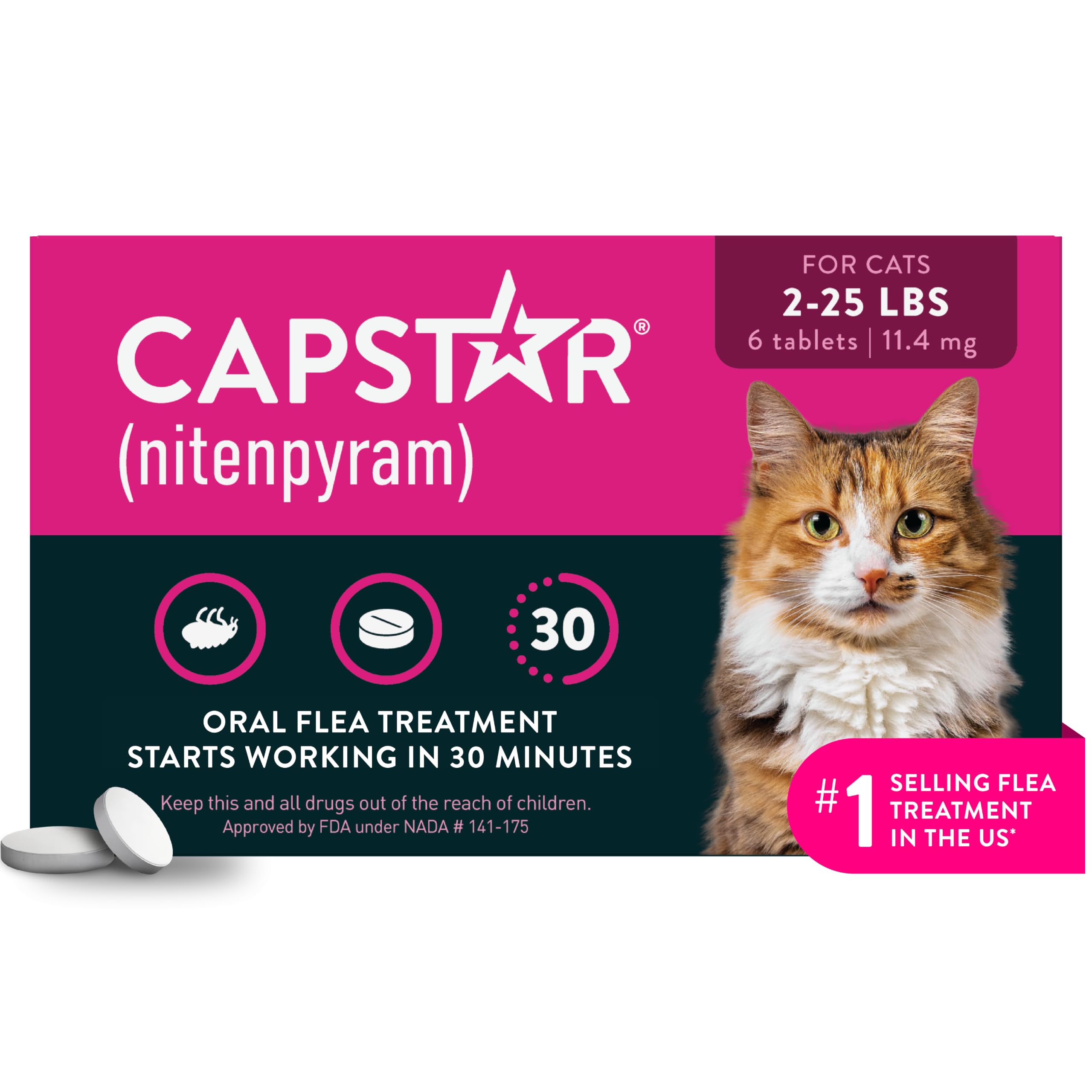 Capstar presentación frontal en empaque, alivio rápido para pulgas
