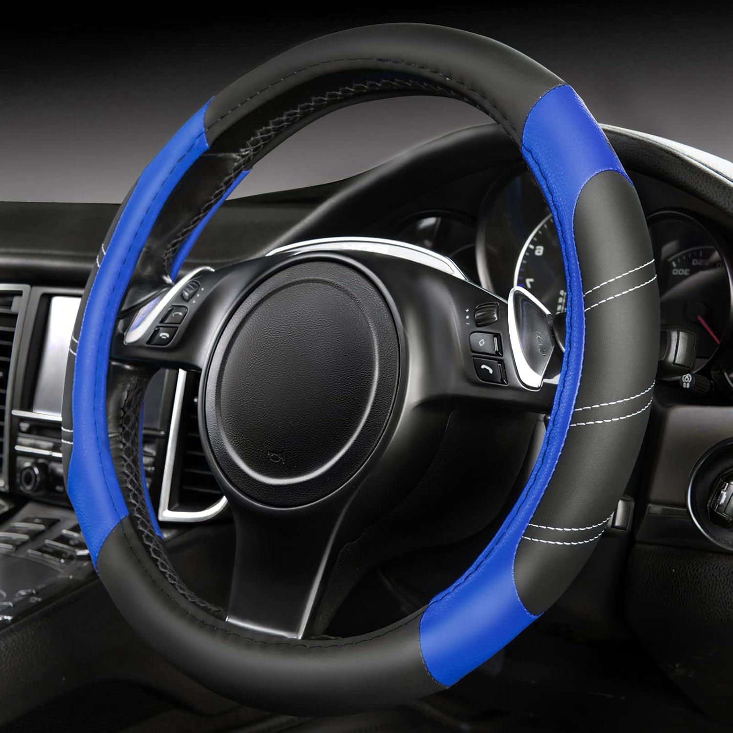 CAR PASS funda frontal del volante con diseño negro azul y mejor agarre