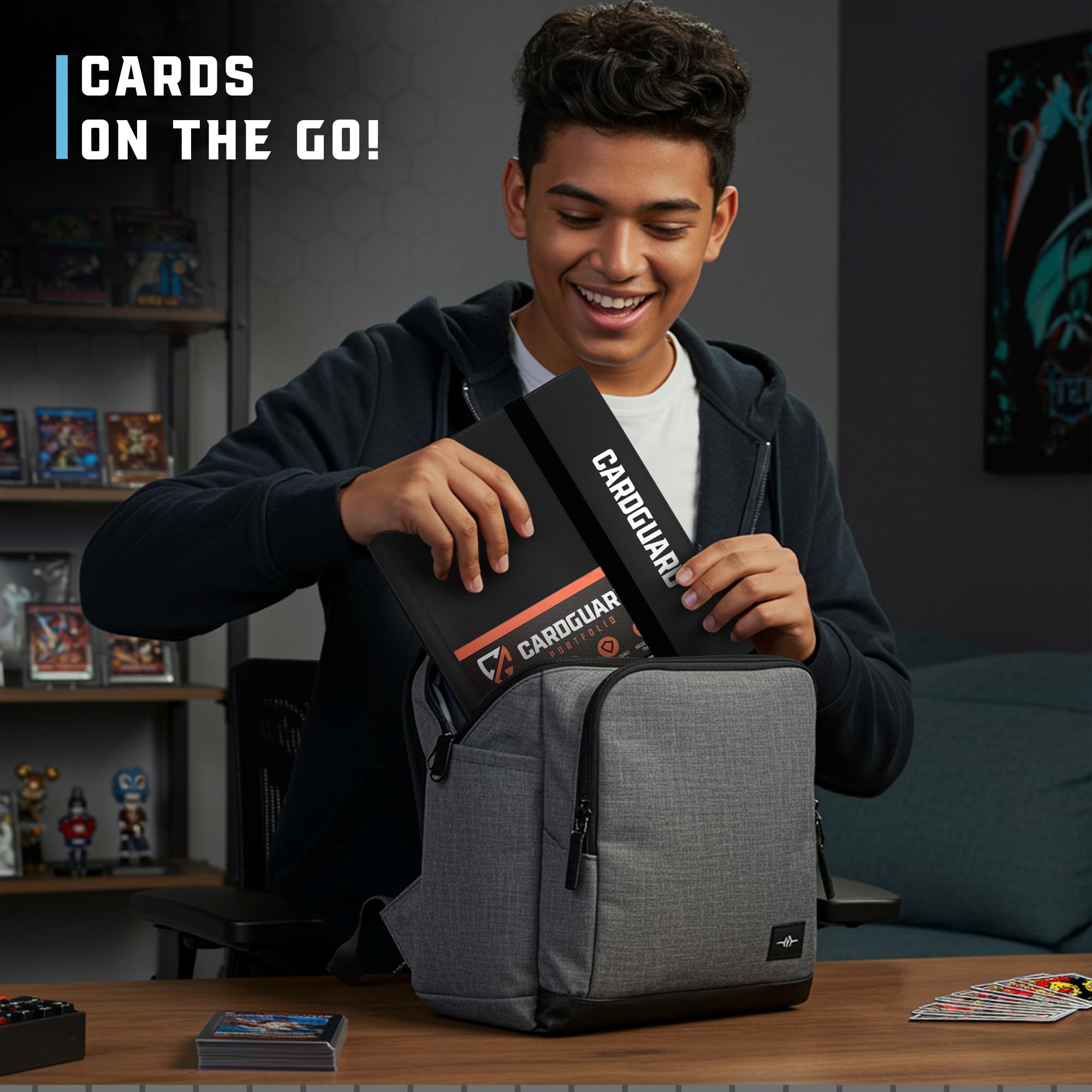 CardGuard uso en evento mostrando colección sin sacar cartas y conservación