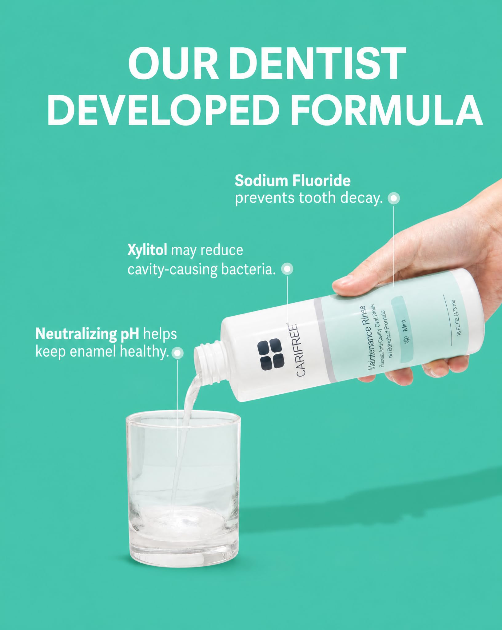 CariFree comparación de tamaño 16 oz para visualizar cantidad y duración