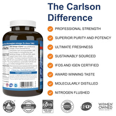 detalle de cápsulas Carlson Omega-3 mostrando textura y fácil de tragar