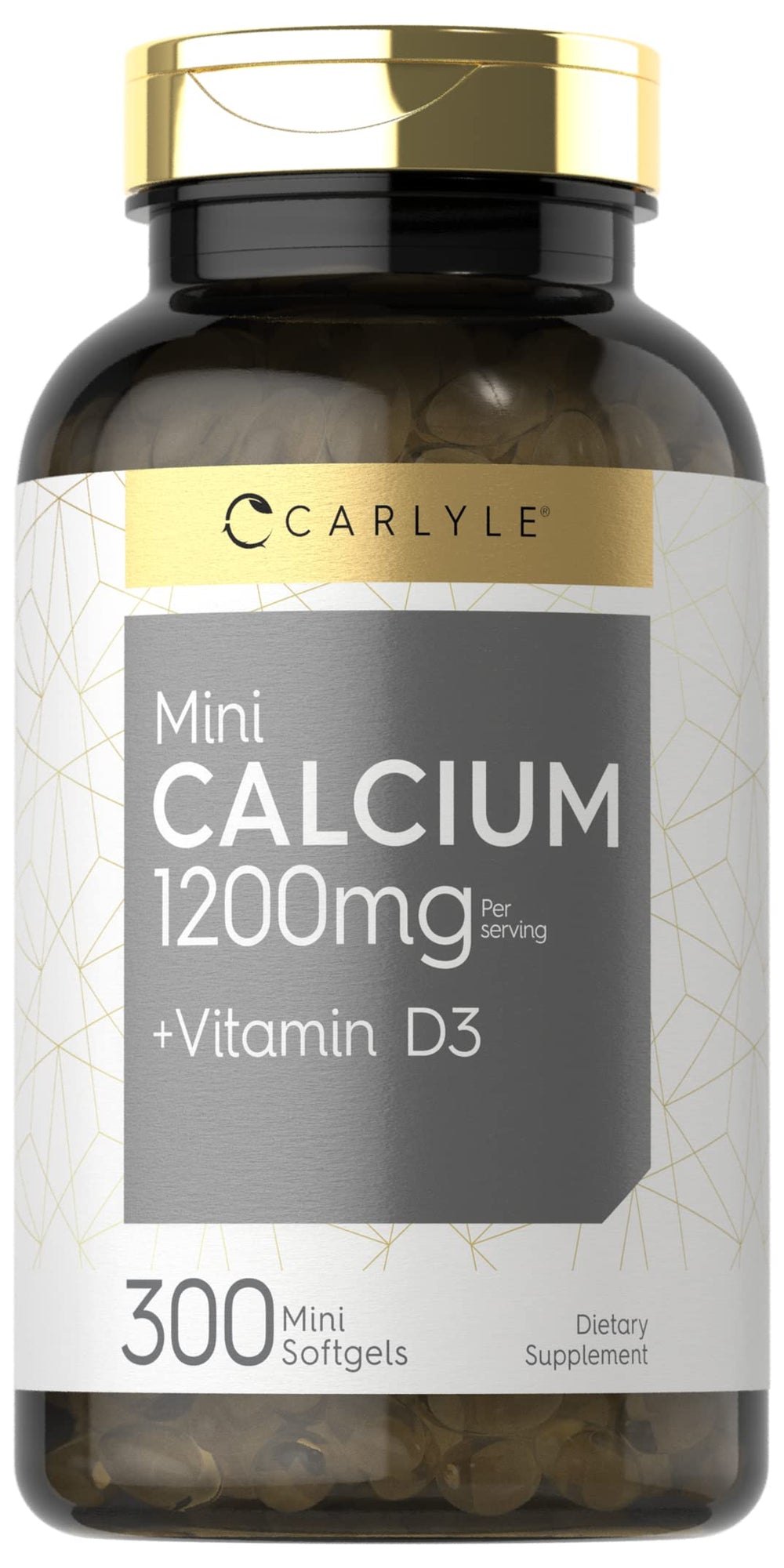 Carlyle frasco frontal con 300 softgels, presenta suministro prolongado