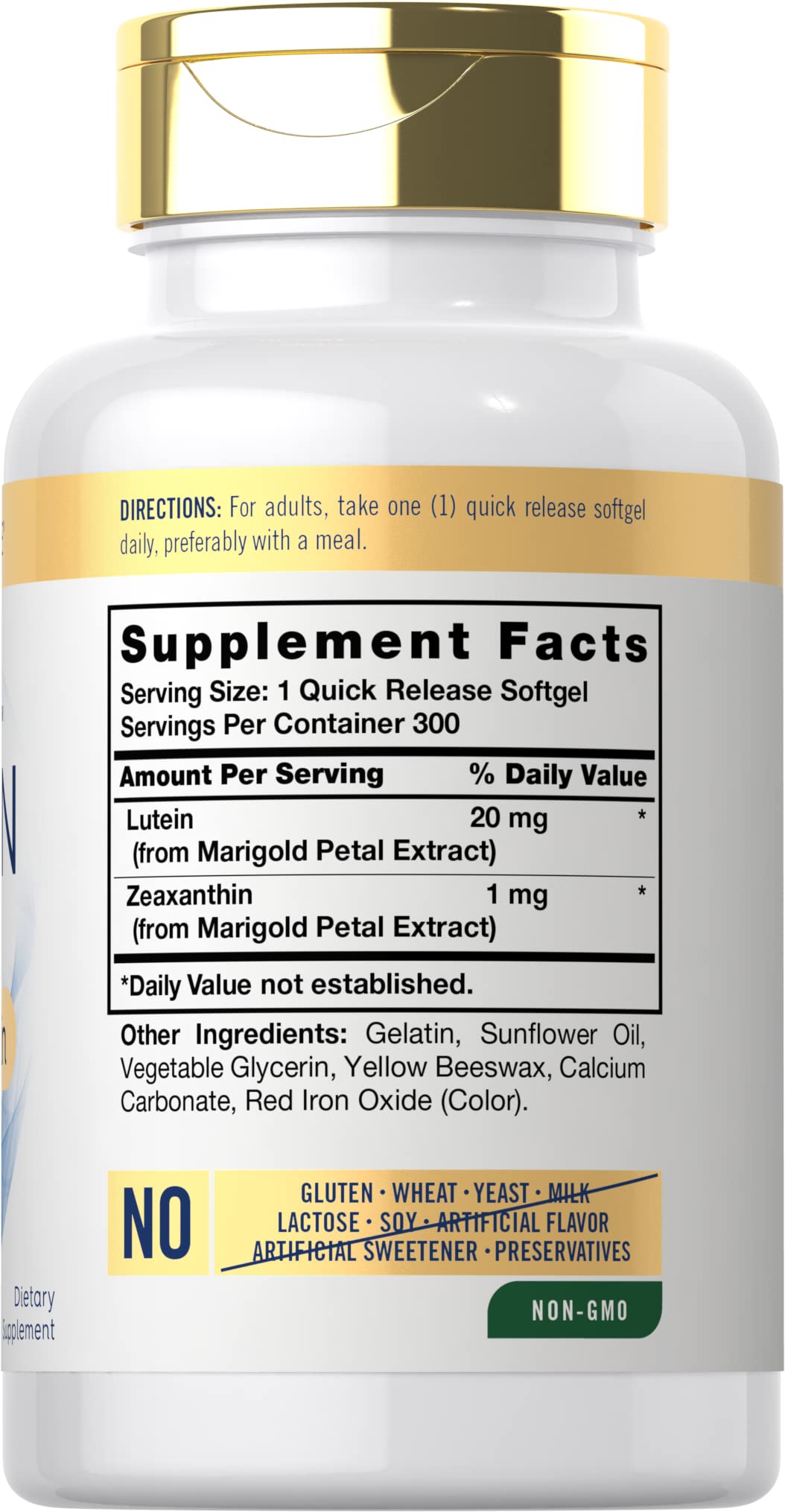 Carlyle etiqueta nutricional con dosis por softgel y lista de ingredientes