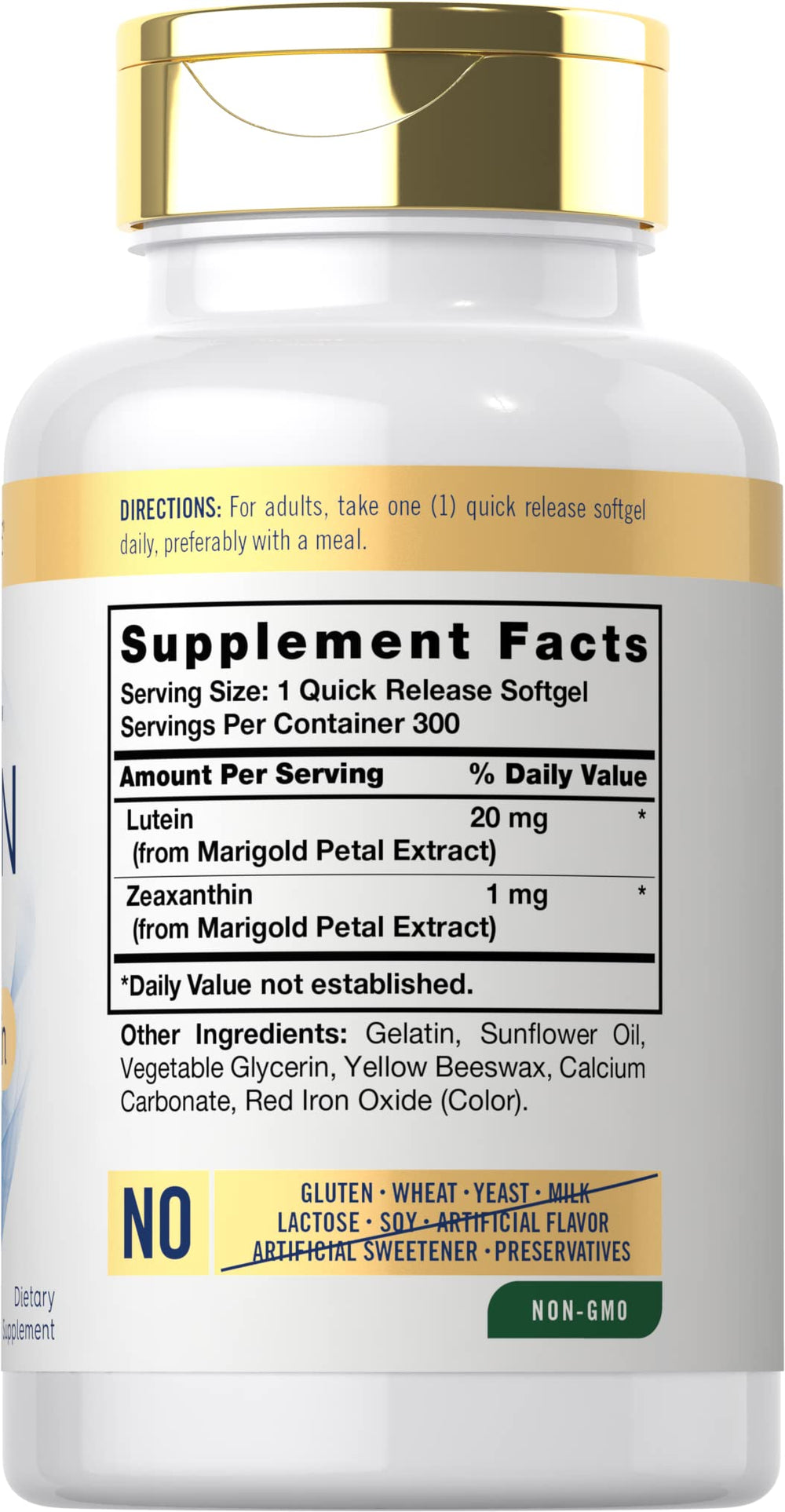 Carlyle etiqueta nutricional con dosis por softgel y lista de ingredientes