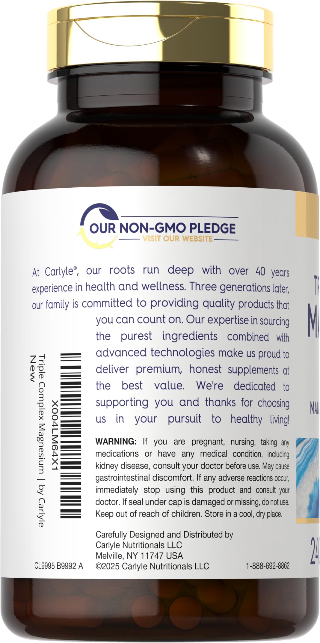 Carlyle etiqueta con ingredientes y certificaciones visibles