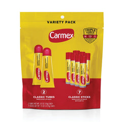 Carmex paquete frontal mostrando 2 tubos y 7 sticks facilita llevar protección