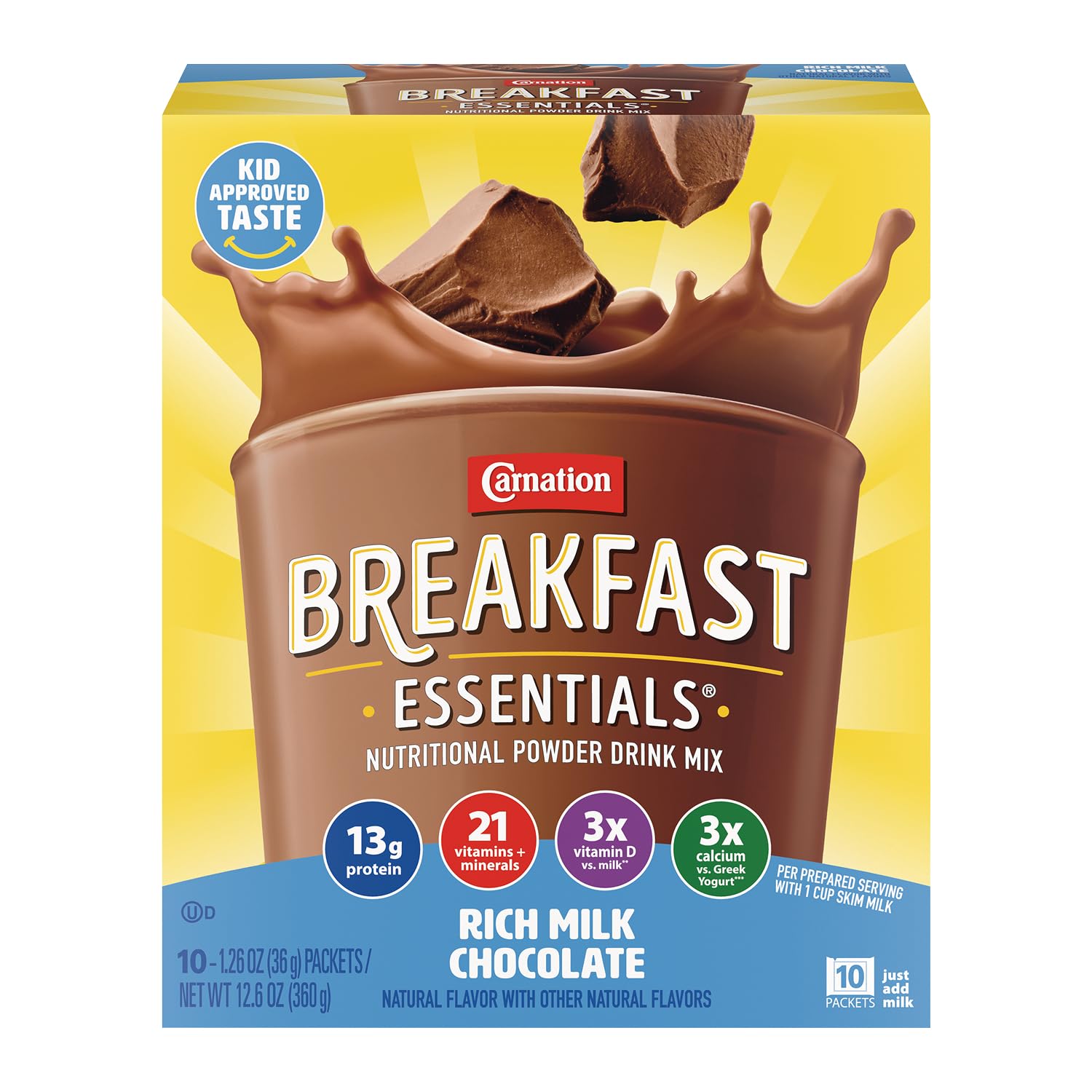Carnation Breakfast Essentials frasco delantero mostrando el envase y facilidad