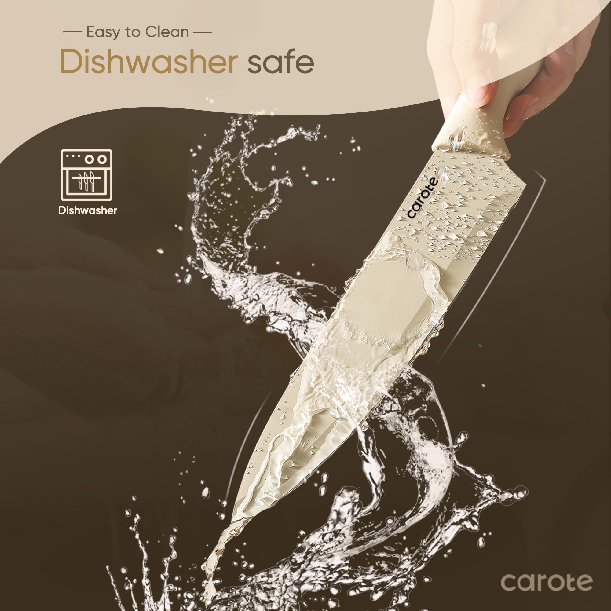 CAROTE lifestyle en cocina con cuchillos dispuestos ilustrando uso diario y estética ordenada