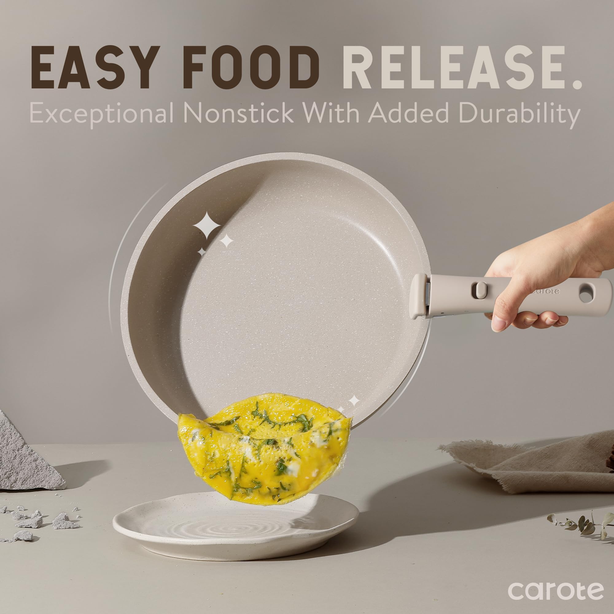 CAROTE mango desmontable acoplado a una sartén para traslado seguro del fogón a la mesa