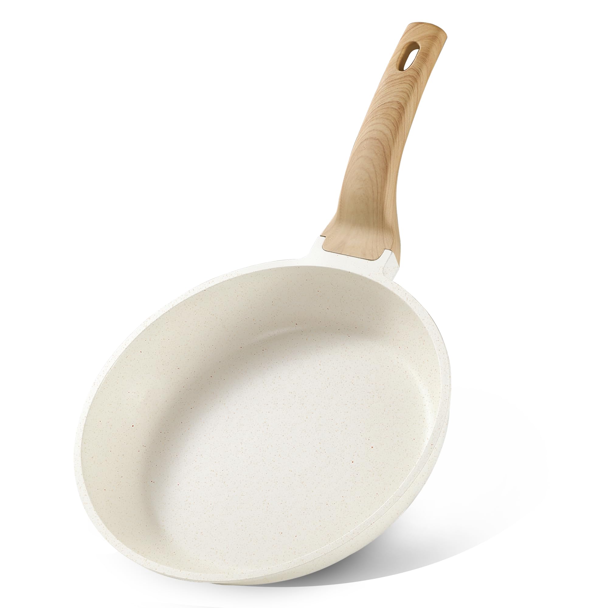 CAROTE sartén 8" vista frontal color crema que muestra diseño moderno y tamaño compacto