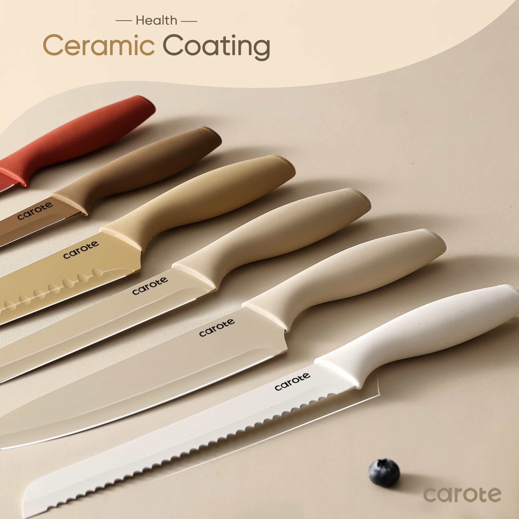 CAROTE cuchillo cortando verduras sobre tabla que demuestra filo y control en la preparación