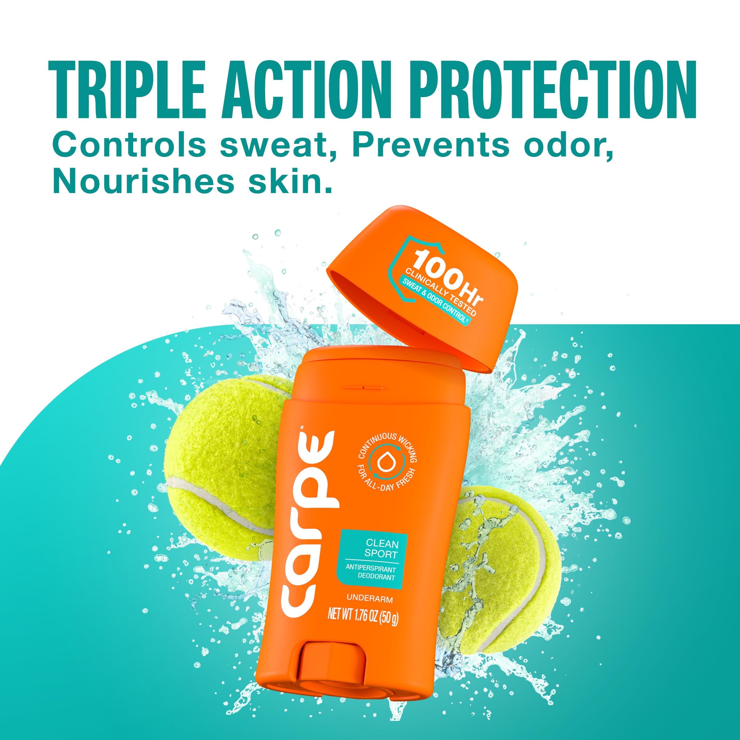 Detalle de la etiqueta Carpe Clean Sport destacando ingredientes seguros y cuidado de la piel
