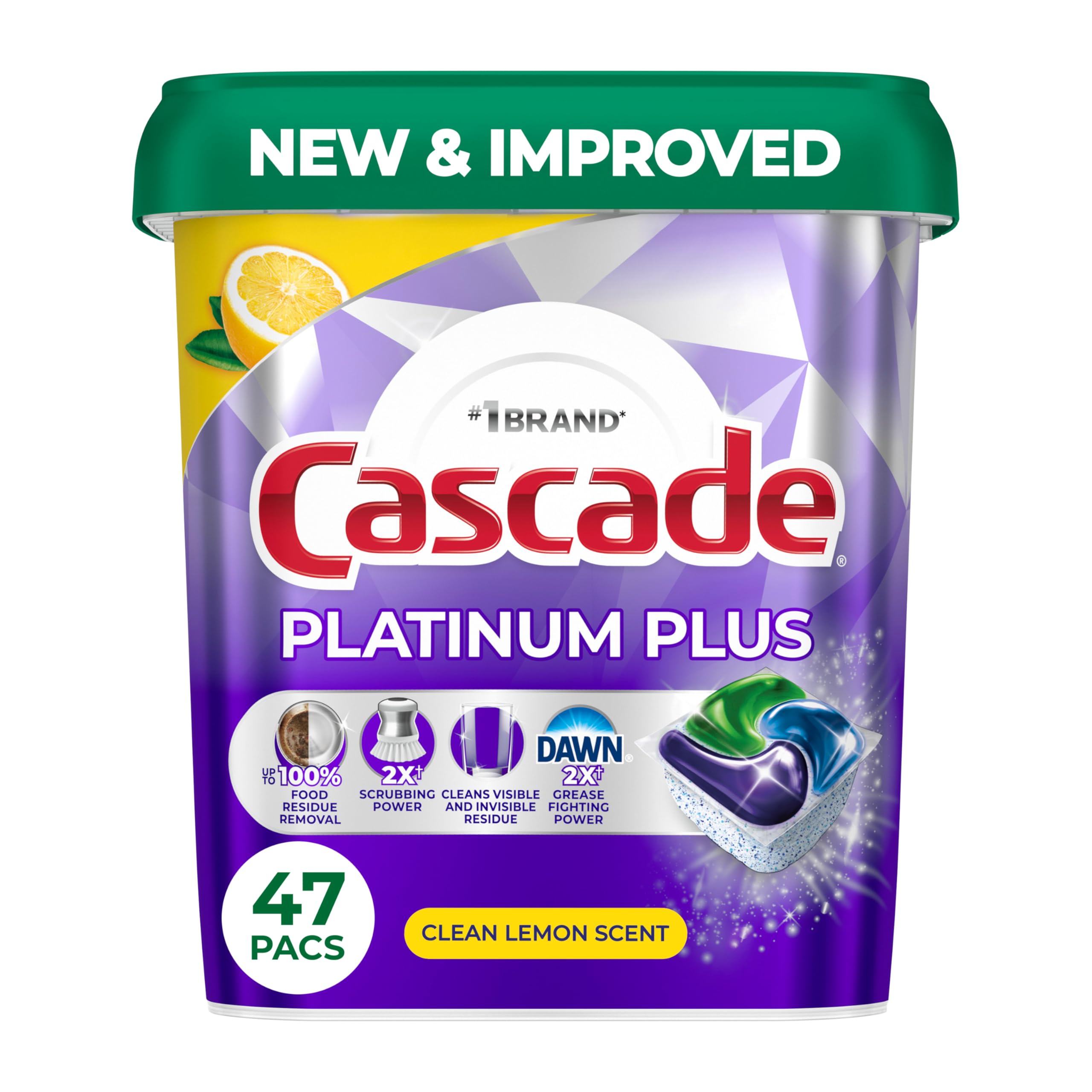 Cascade Platinum Plus frente del pack mostrando 47 unidades y conveniencia
