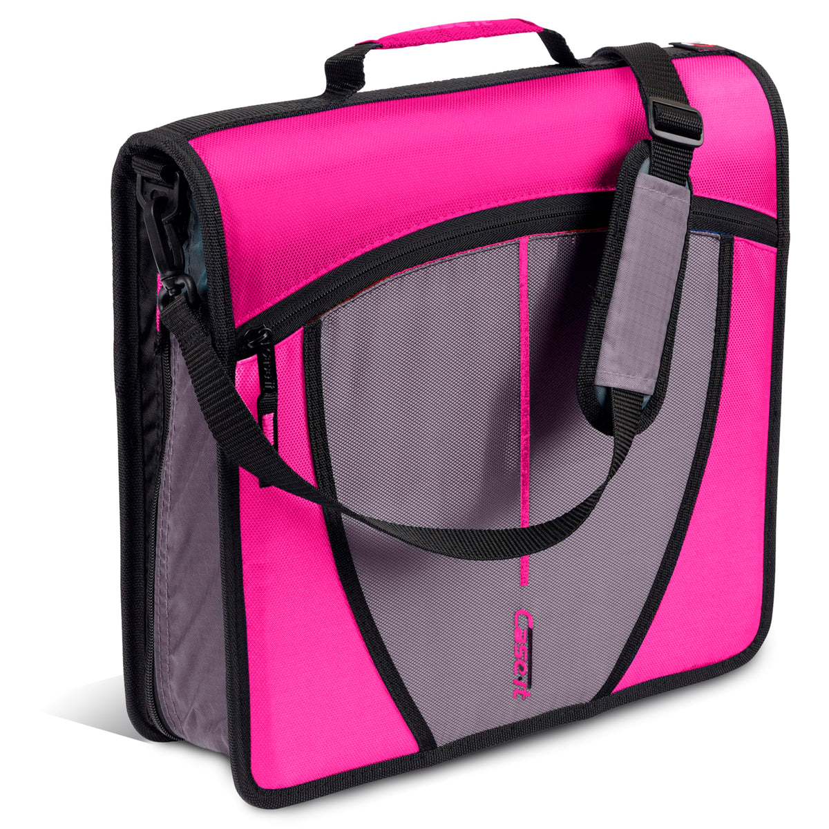 Case-it vista frontal de la carpeta magenta con cierre y agarre resistente