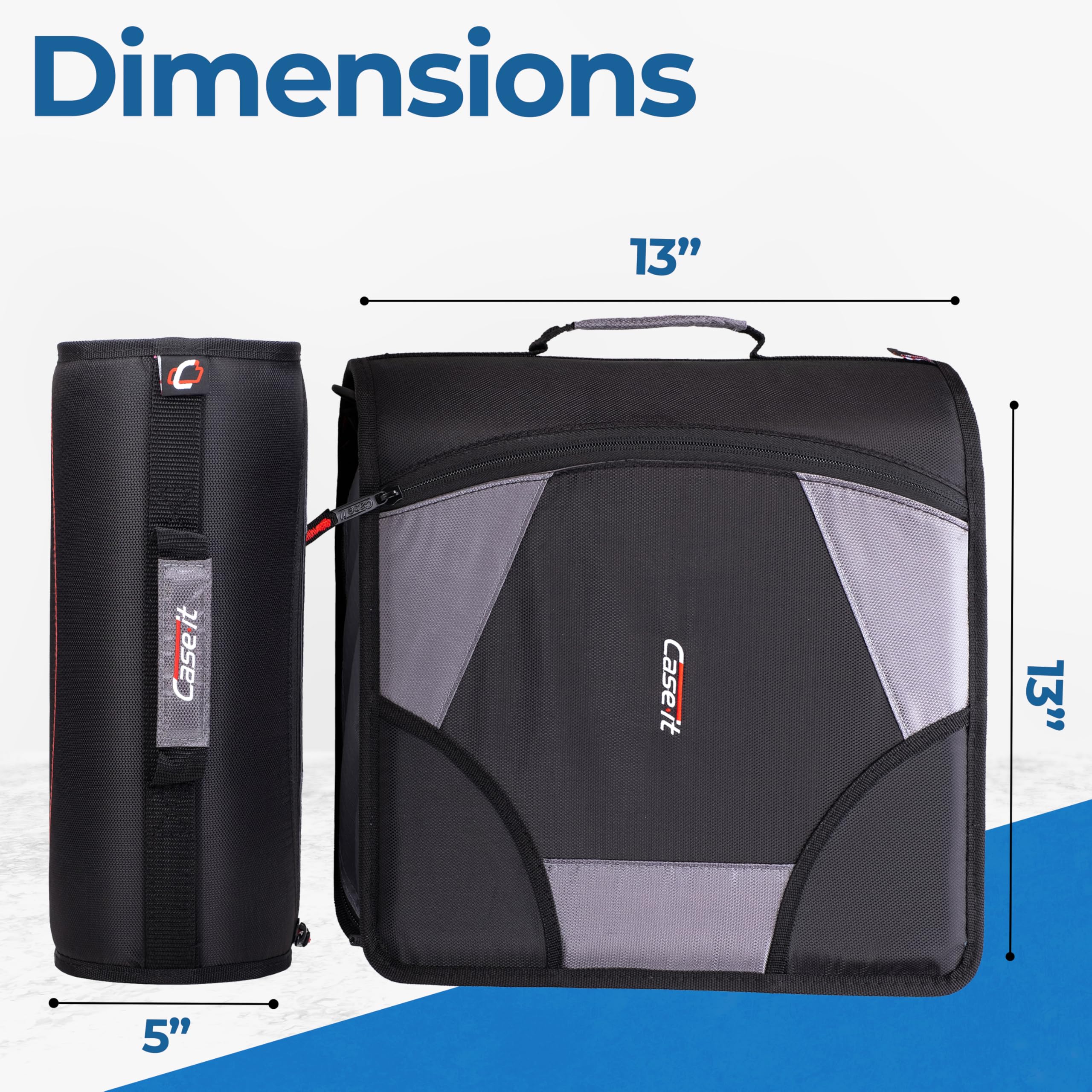 Case-it detalle de anillas D de 4" mostrando capacidad para 800 hojas y orden
