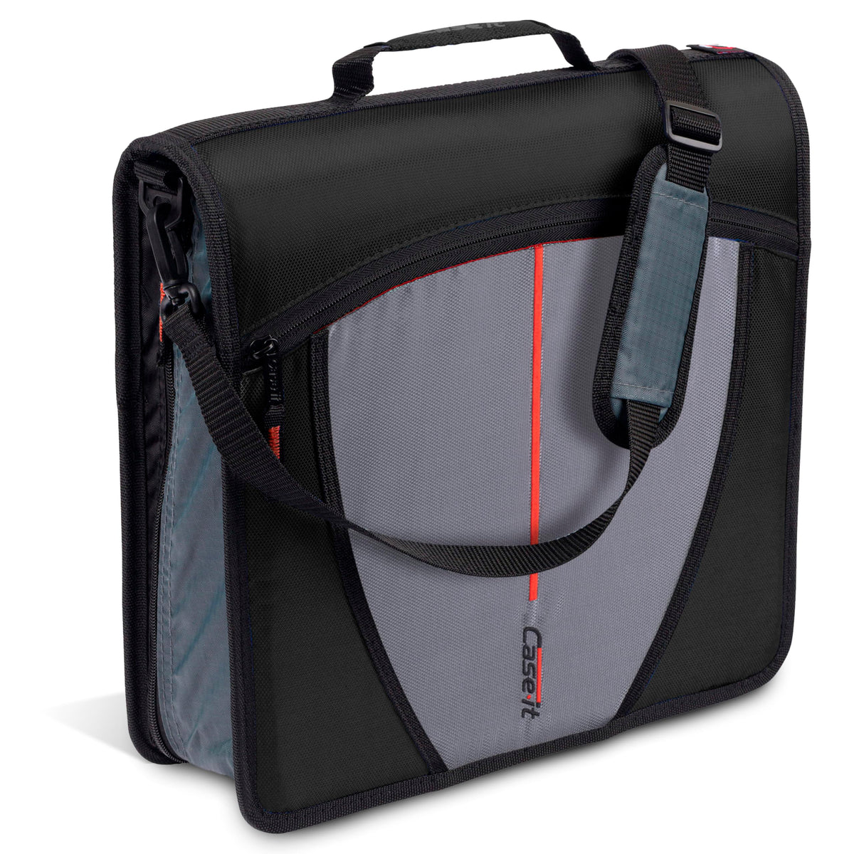 Case-it vista frontal de la carpeta con cremallera, organizada y compacta