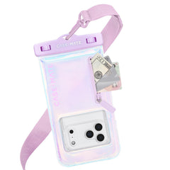 Case-Mate frontal iridiscente mostrando protección y estilo
