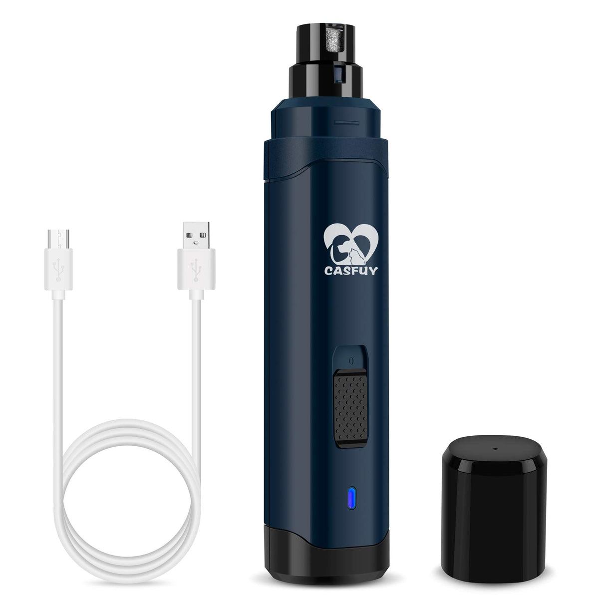 Casfuy vista frontal de la lima azul para uñas, diseño ergonómico y control cómodo